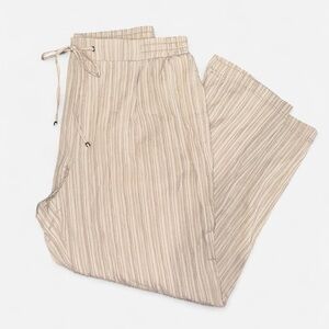 Tan Stripe Textured Lightweight Drawstring Pants